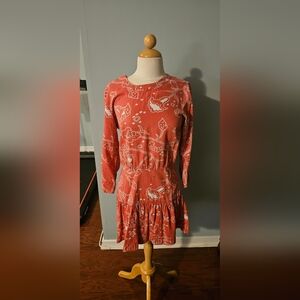 Free People Coral Paisley Open-Back Tiered Dress